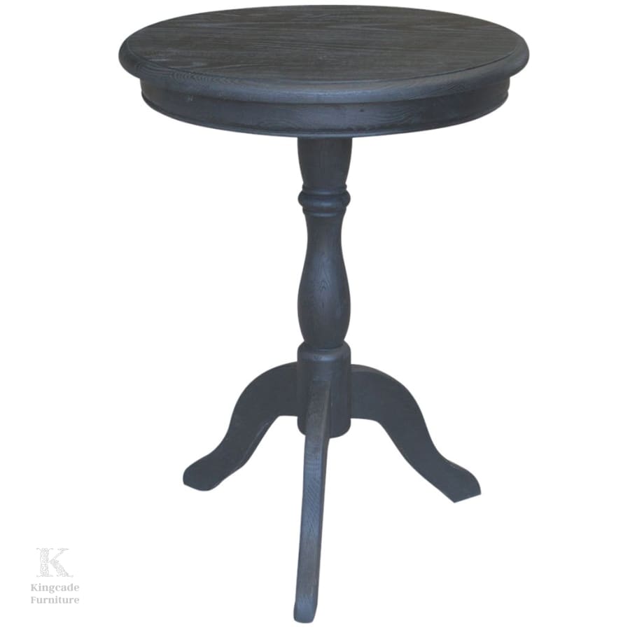 Hamptons Oak 55Cm Round Side Table Rustic Black Side Table