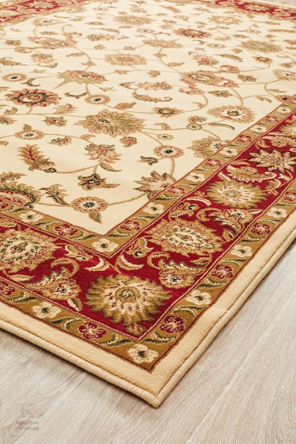 Kingcade Classic Rug Ivory With Red Border Traditional