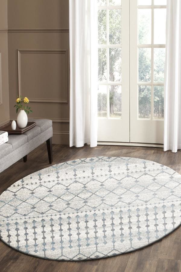 Evoke Slate White Transitional Round Rug Modern