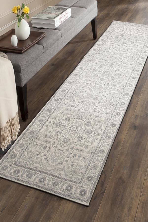 Evoke Winter White Transitional Runner Rug Modern