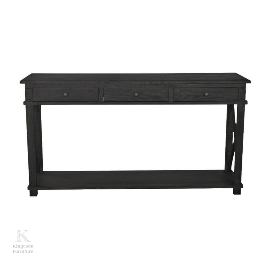 Hamptons Oak 150Cm 3 Drawer Console Table Black