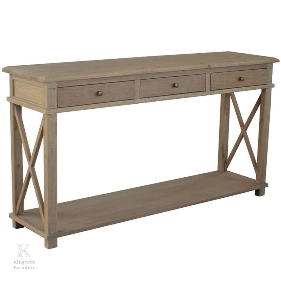 Hamptons Oak 150Cm 3 Drawer Console Table Weathered