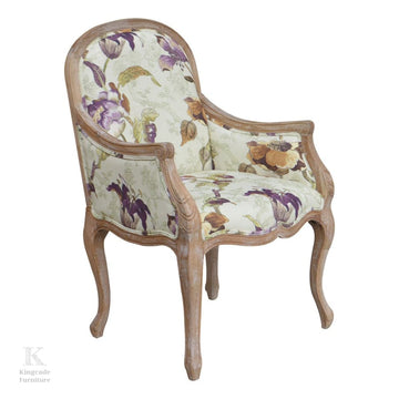 Hamptons Washed Oak Arm Chair In Floral Fabric