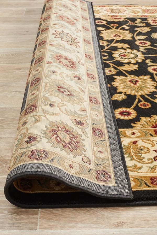 Kingcade Classic Rug Black With Ivory Border Traditional