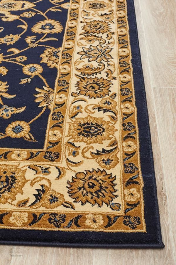 Kingcade Classic Rug Blue With Ivory Border Traditional