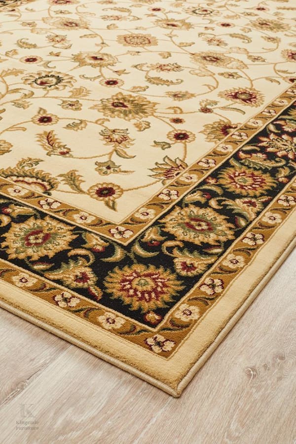 Kingcade Classic Rug Ivory With Black Border Traditional
