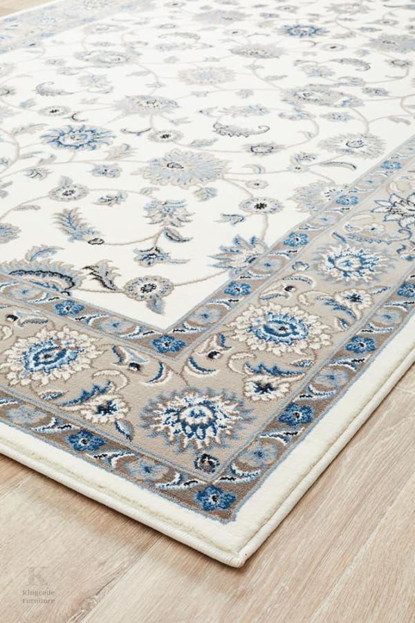 Kingcade Classic Rug White With Beige Border Traditional