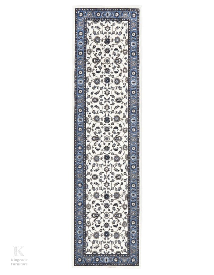Kingcade Classic Rug White With Blue Border Traditional