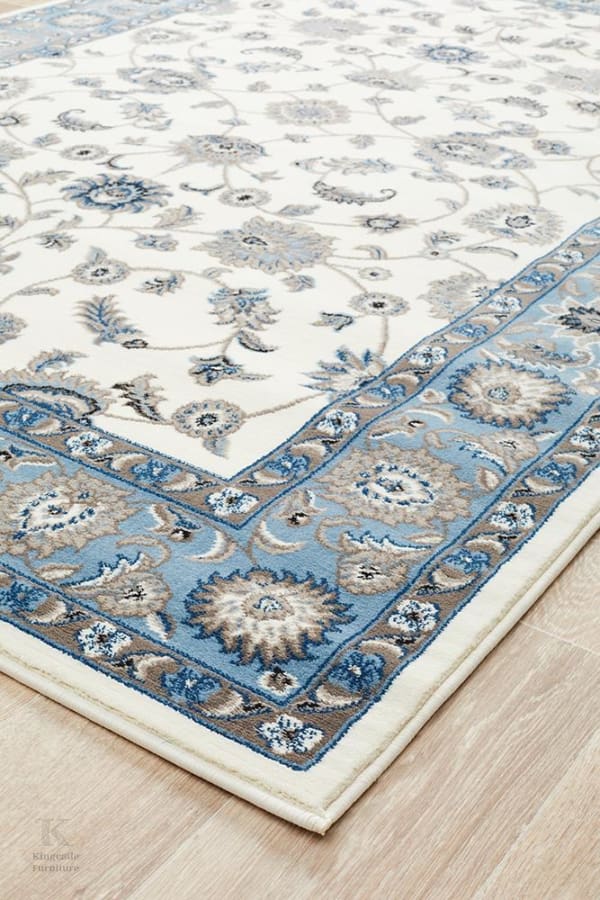 Kingcade Classic Rug White With Blue Border Traditional