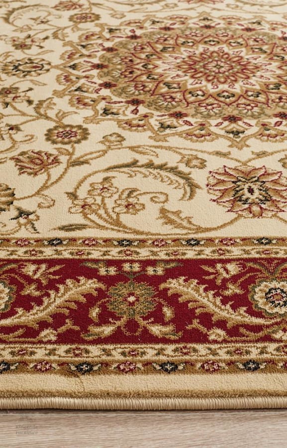 Kingcade Medallion Rug Ivory With Red Border Traditional
