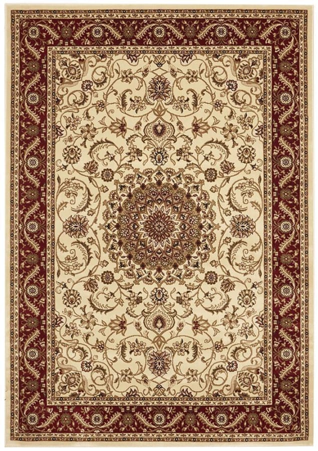 Kingcade Medallion Rug Ivory With Red Border Traditional