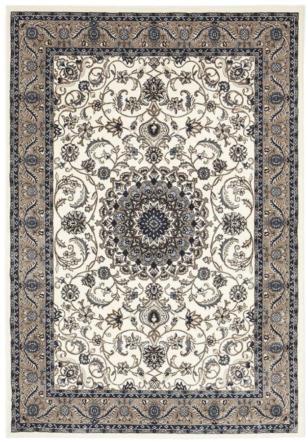 Kingcade Medallion Rug White With Beige Border Traditional