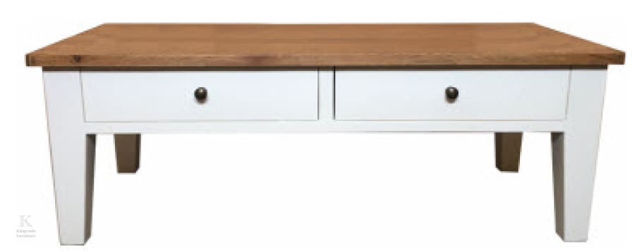 Lena White & Caramel Solid Oak Timber 2 Drawer Coffee Table 120X60X42 H Coffee