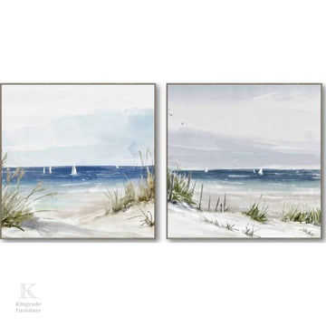 Set Of 2 Hamptons Style Beach Canvas Art Work