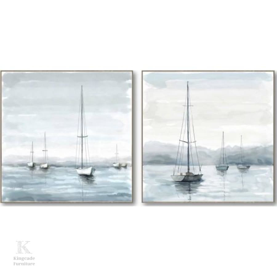 Set Of 2 Hamptons Style Canvas Artwork - Calm Sail Artwork