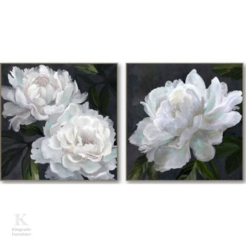 Set Of 2 Hamptons Style White Blooms Canvas Artwork