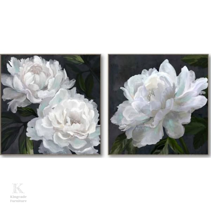 Set Of 2 Hamptons Style White Blooms Canvas Artwork