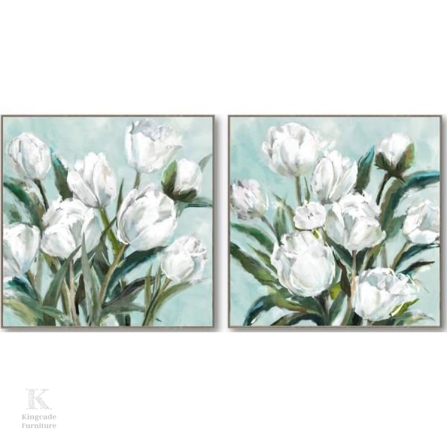 Set Of 2 Hamptons Style White Tulips Canvas Artwork Artwork