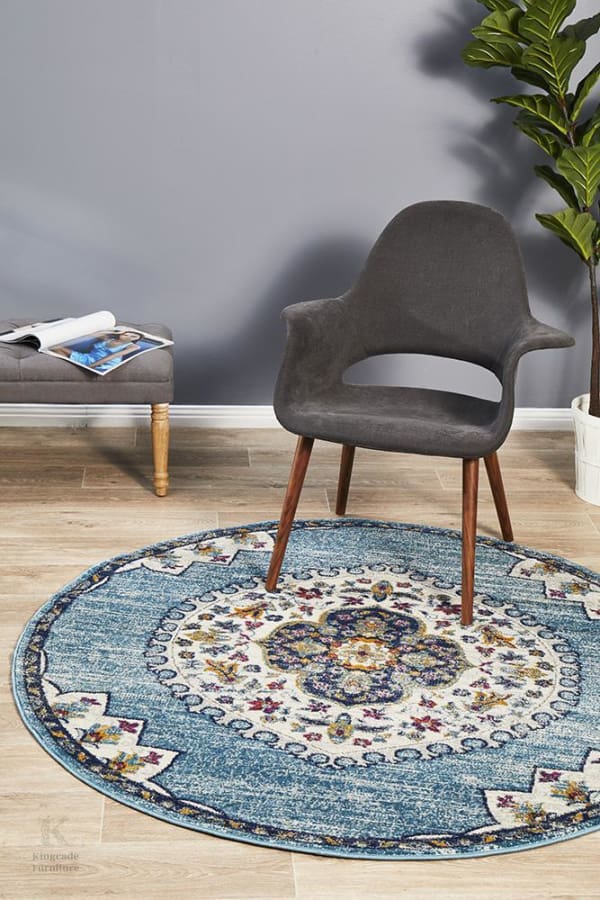 St George 202 Blue Round Rug Modern