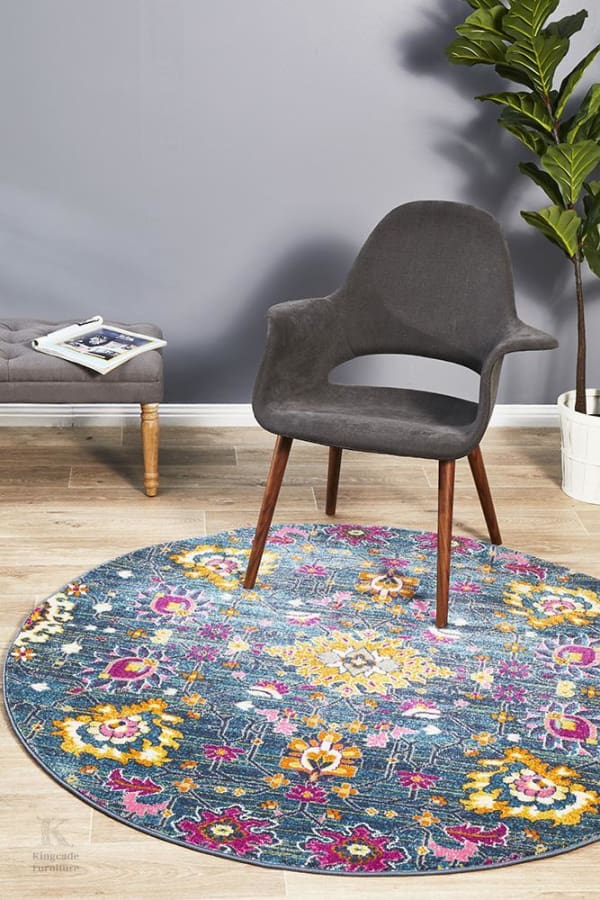 St George 210 Blue Round Rug Modern